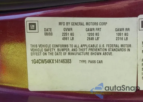 2001 Buick Park Avenue from USA, damaged, VIN 1G4CW54KX14146383